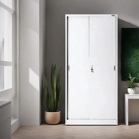 Przesuwna szafa biurowa Kuba 90x40x185 cm biała