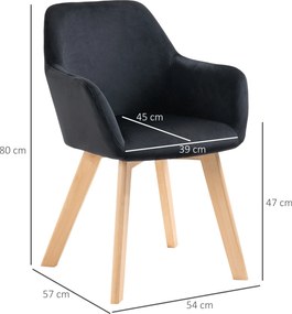 HOMCOM Krzesła Jadalniane Zestaw 2 Nowoczesny Design Aksamit Drewno Kauczukowe 54x57x80 cm Czarne | Aosom PL