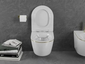 Mexen Lena miska wc Rimless z deską wolnoopadającą slim, duroplast, biała/złota linia - 30224005