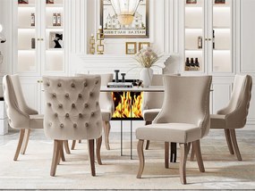 Zestaw 6 aksamitnych krzeseł gondolowych - nogi z litego drewna - beż