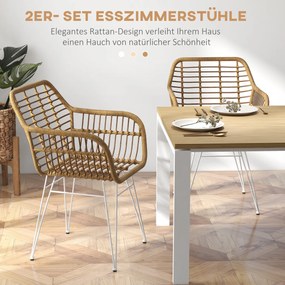 HOMCOM Zestaw 2 Krzesła Boho Kuchenne PE-Rattan Wymiary 56x60x79 cm Naturalny Biały | Aosom PL
