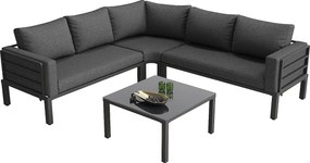 Zestaw mebli ogrodowych z ocynkowanej stali na 4 osoby - 2 sofy, 1 stół kawowy ze szkła hartowanego - z poduszkami - Szary