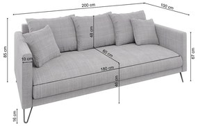 Jasnoszara sofa z tkaniny szenilowej 200 cm Freya – Ropez