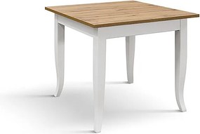 Stół drewniany wykończony dębem, biała drewniana rama 80x80 - RIMINI