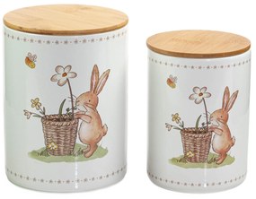 Pojemniki kuchenne ceramiczne CHARMY, wzór w zajączki, 2 sztuki