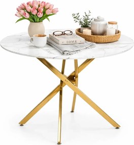 Okrągły szklany stół biały marmur + złoty F6-L46