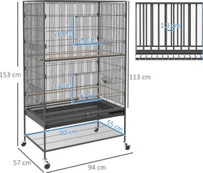 PawHut Klatka dla ptaków z drążkami siedziskowymi, zabawkami dla ptaków, wyjmowaną tacą na dnie, 1 półka, Szary