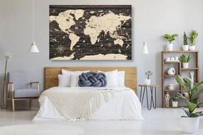 Obraz na korku mapa na drewnianym tle