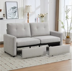 Sofa 2-osobowa jasnoszara - Prosta sofa z 2 szufladami i oparciem - materiał - do salonu