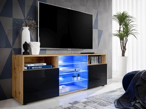 Szafka RTV ze szklanymi półkami T38 fronty w wysokim połysku