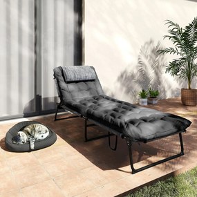 Outsunny Składany leżak ogrodowy z poduszką, leżak z 4-stopniowo regulowanym oparciem i boczną kieszenią, czarny | Aosom PL