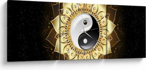 Obraz - Złoty Yin-Yang (z zegarem) (90x30 cm)