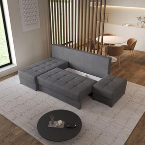 Masseno Narożnik NORVI z funkcją spania i pojemnikiem na pościel Narozniki L, Rozkładana sofa - Szary, NEVE 90
