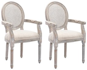 Zestaw 2 krzeseł z podłokietnikami – plecione, tkanina i drewno kauczukowca – kolor beżowy - ANTOINETTE