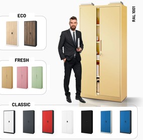 Szafa na dokumenty biurowa metalowa beżowa: Fresh Style JAN H, 900 x 1950 x 400 mm