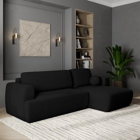 Masseno Narożnik SENTI z funkcją spania i pojemnikiem na pościel Narozniki L, Rozkładana sofa - Czarny, NOW OR NEVER 100