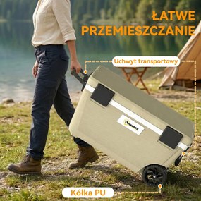 Outsunny Lodówka Turystyczna 70L Duża Pasywna Termobox do 72 Godz. Chłodzenia, z Izolacją PU Kółkami Zaworem Spustowym Uchwyt | Aosom PL