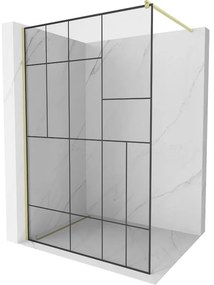 Mexen Kioto ścianka prysznicowa Walk-in 80 x 200 cm, czarny wzór 8 mm, złota szczotkowana - 800-080-101-55-78