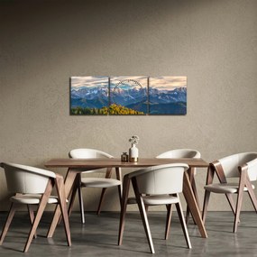 Obraz - panorama górska (z zegarem) (90x30 cm)