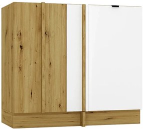 Dolna szafka kuchenna narożna biały + dąb artisan - Elandro 14X