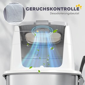 PawHut Toaleta dla kotów ze stali nierdzewnej, zamknięta toaleta z szufelką i workiem na zapachy, z wejściem i wyjściem