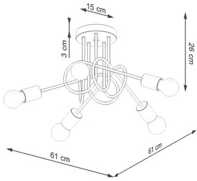 Czarna lampa pięcioramienna i loftowym stylu - M054- Tebe