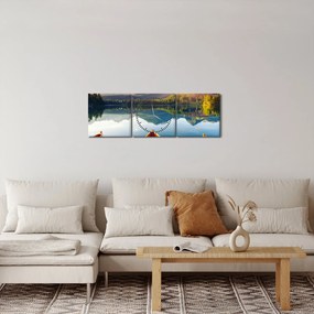 Obraz - Jezioro z łodziami (z zegarem) (90x30 cm)
