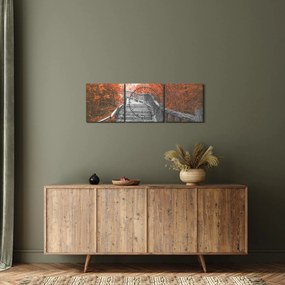 Obraz - Schody w naturze, pomarańczowy (z zegarem) (90x30 cm)