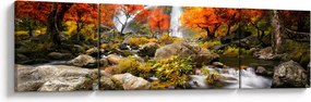 Obraz - Wodospady w pomarańczowym lesie (170x50 cm)