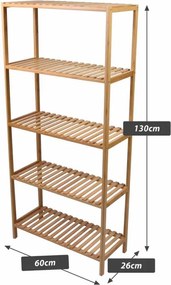 Regał bambusowy, 5 półek, 60 x 26 x 130 cm.