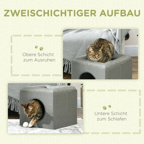 PawHut Jaskinia dla Kotów 2 Poziomy Łóżko z Poduszką Zielony | Aosom PL