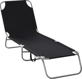Outsunny Leżak Plażowy Czarny z Regulowanym Oparciem Składany Idealny na Balkon i Taras do 120 kg | Aosom PL