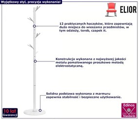 Biały stojący wieszak z marmurową podstawą - Elegro 4X