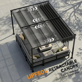 Outsunny Pergola 3,87 x 2,97 m z wysuwanym dachem, 2 panele prywatności, UV50+, ciemnoszara | Aosom PL
