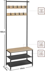Wieszak do przedpokoju z półkami materiałowymi Malabu 411, dąb sonoma