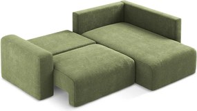 Zielony rozkładany/ze schowkiem narożnik z tkaniny szenilowej (prawostronny/w kształcie litery L) Kona – Makamii