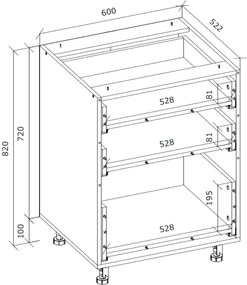 Kuchenna szafka modułowa dolna z szufladami Hettich BELLA D3S-60/82 antracyt mat