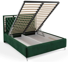 Ciemnozielone pikowane łóżko w stylu glamour H2-R59