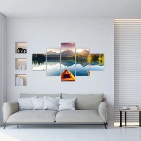 Obraz - Jezioro z łodziami (125x70 cm)
