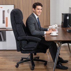 HOMCOM Fotel kierowniczy Ergonomiczny fotel biurowy do 200 kg o lnianym wyglądzie, wysokie oparcie, | Aosom PL