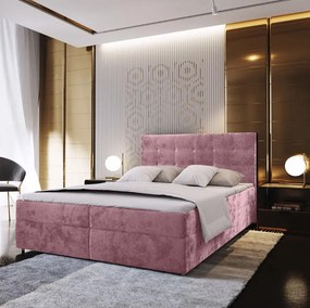 PROMOCJA Tapicerowane łóżko kontynentalne GLORIEN VELVET 160x200 cm różowe II. jakość Materac: Materac sprężynowy Bonell
