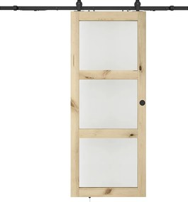 Drzwi przesuwne naścienne z drewna i szkła hartowanego - 3 okna - wys. 205 x szer. 63 cm - ACOSTA II
