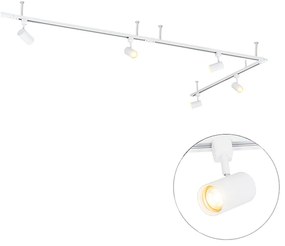 Nowoczesny wiszący system oświetlenia szynowego z 5 reflektorami białymi 1-fazowymi - Iconic Jeana Nowoczesny Oswietlenie wewnetrzne