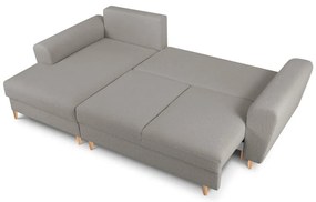Jasnoszary rozkładany/ze schowkiem narożnik z materiału bouclé (lewostronny/z szezlongiem) Kyoto – Cosmopolitan Design