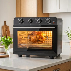 HOMCOM Piekarnik-frytkownica z termoobiegiem i zestawem rożna, regulator temperatury, minutnik, 1800 W | Aosom PL