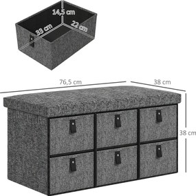 HOMCOM Tapicerowana ławka na buty, 6 przegródek na buty, rama MDF, wygląd lnu, szara