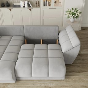 Masseno Narożnik ORENTI z funkcją spania i pojemnikiem na pościel Narozniki L, Rozkładana sofa - Jasnoszary, MATT VELVET 83