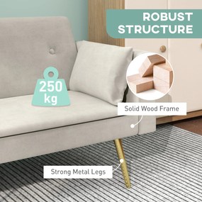 HOMCOM 2-osobowa sofa do spania, regulowane oparcie, miękkie poduszki, pokrycie w wyglądzie aksamitu, do salonu, pokoju gościnnego, Beżowy | Aosom PL