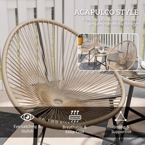 Outsunny 3-częściowy zestaw mebli ogrodowych, 2 krzesła z polirattanu, 1 stolik ze szklanym blatem, stalowa rama, Meble ogrodowe, Jasnobrązowy