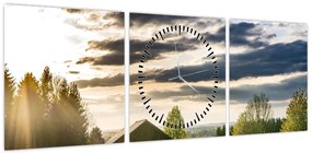 Obraz domku na łące (z zegarem) (90x30 cm)